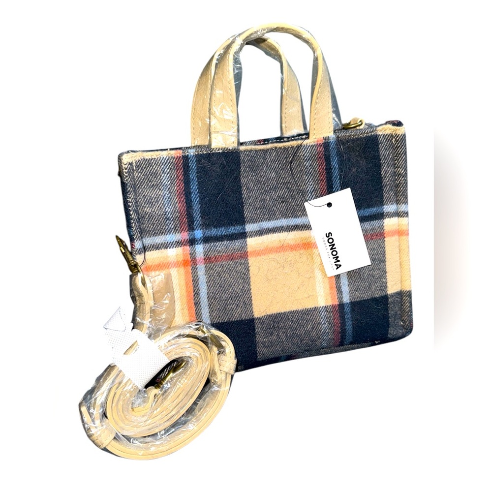 Sonoma Plaid Tote Bag - Black and Tan